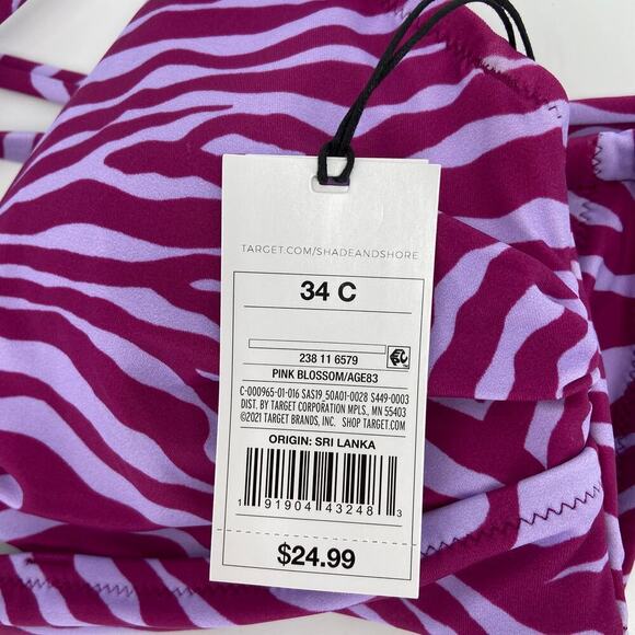 Shade & Shore Bikini Top Size 34C Fuchsia Pink Animal Print Underwire Padded - Picture 4 of 9